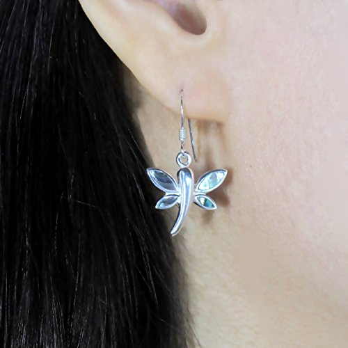 925 Sterling Silver Paua Shell (Abalone) Inlay Dragonfly Drop & Dangle Hook Earrings By Marisa D'amico Designs #TOP4