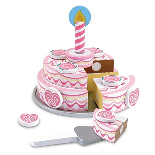 Melissa & Doug Triple Layer Party Cake - Wooden Play Food Set & 1 Scratch Art Mini-Pad Bundle (04069)