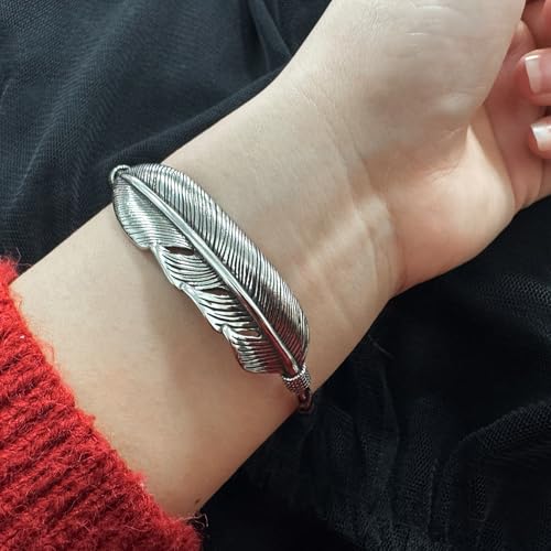 Silver Feather Bracelet Vintage Adjustable Cuff Bracelet Pull-Out Style Bangles Bracelet Vintage Bracelet for Women Men4