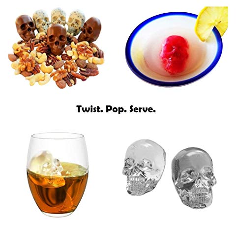 Image of Styleys 3D Skull Silicone Ice Cube Tray Mold, Makes Four Giant Skulls, Ice Cube Maker in Shapes (4 Skull Shape, S11008)