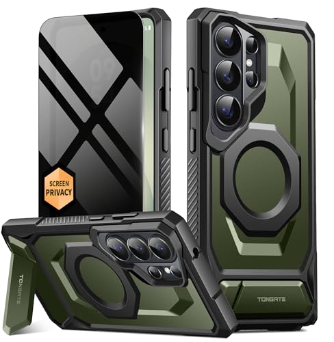 TONGATE Magnetic for Samsung Galaxy S26 Ultra Case with Stand and Privacy Screen Protector, Compatible with MagSafe, TPU Non-Slip Military Grade Protection Shockproof Phone Case for S26 Ultra, Green by TONGATE - Used condition - US$10.82