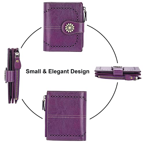 Lavemi Womens Leather Wallet Small Compact Rfid Blocking Credit Card Case Purse With Zipper Pocket(Dark Purple) #TOP2