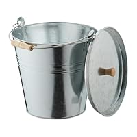 Relaxdays Ascheeimer mit Deckel, 12,5 Liter, Henkel mit Holzgriff, für Kohle & Asche, Kamin, Stahl Aschetonne, Silber