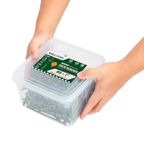 Image of WELLOCKS #8 x 1 in Green Deck Screws, 5.2 lbs with T25 Bit | Epoxy Coated Wood Screws with T25 Bit for Outdoor Fence Boards, Deck Boards, Trim, and Repairs.