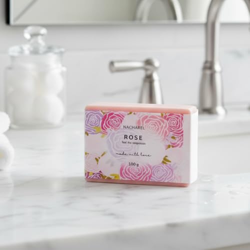 Image of Nacharel Rose Soap | Pure & Gentle Bathing Bar for Glowing Skin | Nourishing & Aromatic Soaps for Men & Women | Natural Cleansing Bar For Moisturising | Soap for All Skin Types | Pack Of 1
