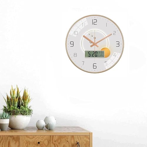 Image of Ash & Roh 12 Inch Silent Quatrz and Non-Ticking Wall Clock with Easy to Read Number and Analog Display Stylish & Decorative Design for Office, Living Room, Bedroom (Pearl Digital)