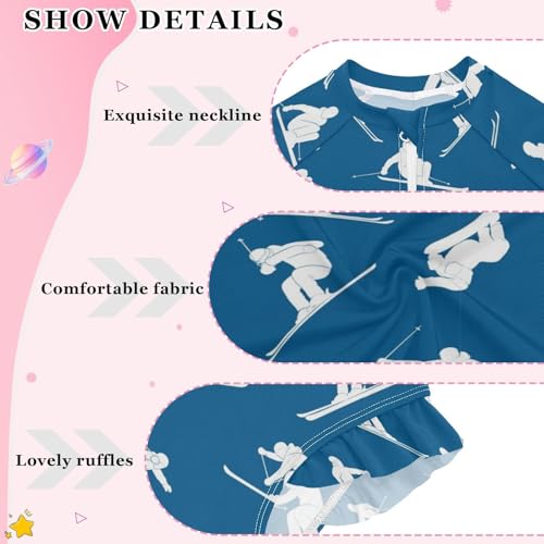 Skiing Blue Background Girls Rash Guard Swimsuits Long Sleeve One Pieces Bathing Suit UPF 50+ Zipper Swimwear4