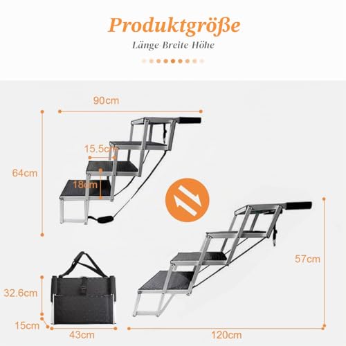 Bounabay hundetreppe große Hunde - Hundetreppe Auto 4 Stufen - Klappbare Aluminium Hundetreppe Ultra-Leicht - Hochwertige Autotreppe für Hunde bis 70kg