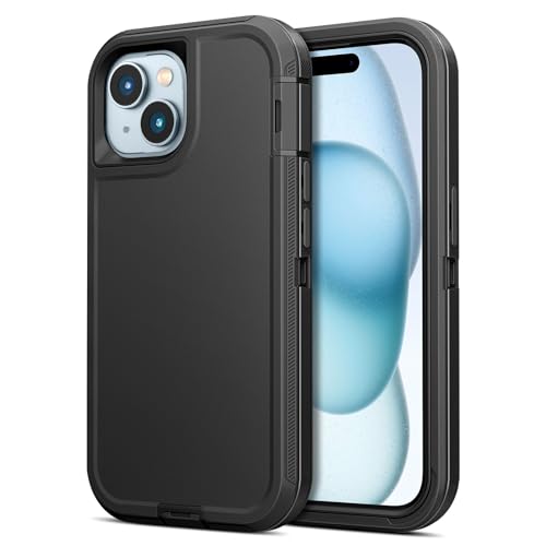 Jelanry Case for iPhone 15 Plus Heavy Duty Rugged & Durable Dual-Layer with Port Protection, Shockproof Anti dust Scratch Matte Armor Phone Case Back Cover for Apple iPhone 15 Plus 5G 6.7 inch, Black