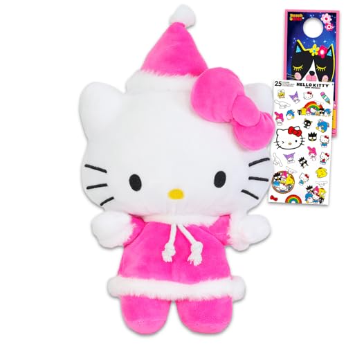 Sanrio Hello Kitty Christmas Plush Toy Set - Bundle with 10' Kitty Santa Plush, Stickers; Perfect for Kids, Girls