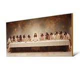 Last Super Wall Decor,Santa Cena Cuadro,Christian Canvas Wall Art,Modern Christian Art,Last Supper Picture for Dining Room,Wall Art for Kitchen,Catholic Art Decor Ready to Hang (Gold Frame, 71' L x 35' W - 180x90cm, Framed)
