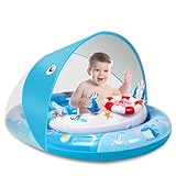 ACELlFE Baby Swimming Float with Canopy UPF 50+, inflatable Swim Ring with Adjustable Safety Seat, Baby Pool Float for Infants, Birthday Gift for Kids Toddler 6 to 36 Months