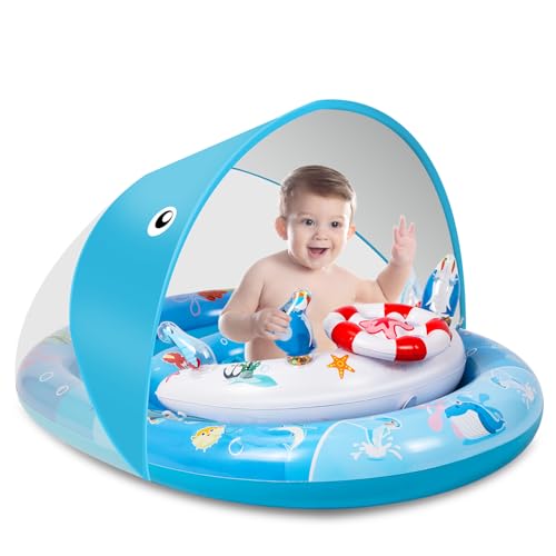 ACELlFE Baby Swimming Float with Canopy UPF 50+, inflatable Swim Ring with Adjustable Safety Seat, Baby Pool Float for Infants, Birthday Gift for Kids Toddler 6 to 36 Months