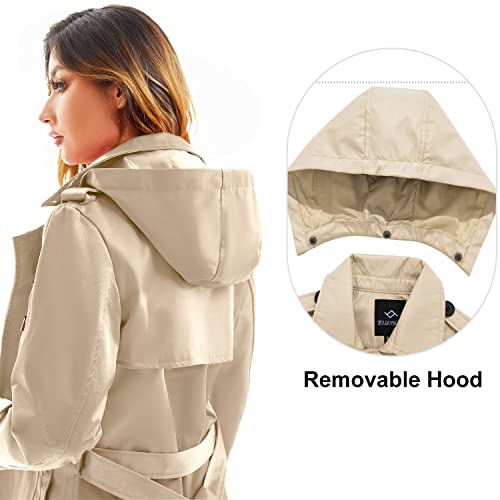 Farvalue Women'S Waterproof Trench Coat Long Double Breasted Windbreaker Classic Belted Lapel Overcoat With Removable Hood Khaki Large thumb #5