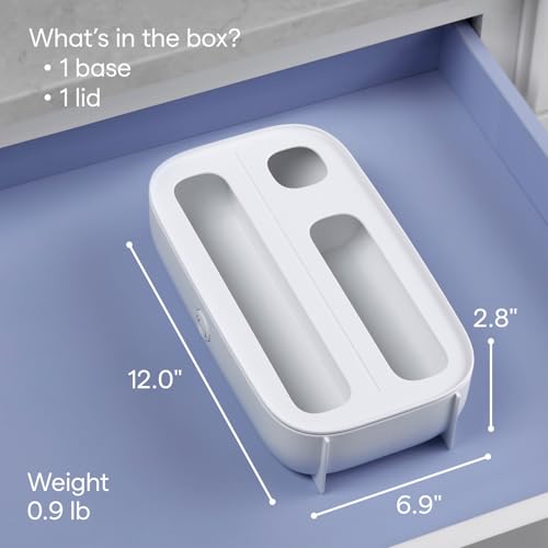 Image of YouCopia StoraBag Drawer Food Bags Dispenser, 3-Slot, Plastic Sandwich Bag Organizer For Kitchen Storage, White