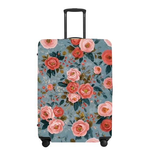 Image of Coral Blossom Print Luggage Protector, Washable Suitcase Cover Allover Pink Orange Flowers Anti-scratch for 28 inch,30 inchBag