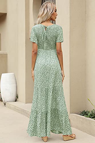 Image of Kranda Women 2025 Summer Fall Crewneck Short Sleeve Smocked Floral Maxi Dress