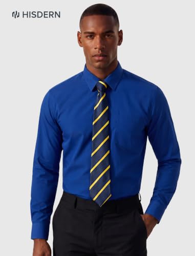 Image of HISDERN Mens Dress Shirt with Tie Pocket Square Set Classic Button Down Shirt Matching Tie Long Sleeve Shirts