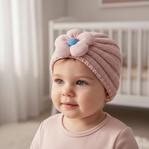 Image of SYGA Baby Cap Flower Wool Warm Knitted Streachable Hat Infant Toddler Baby Cap 0-3 Years