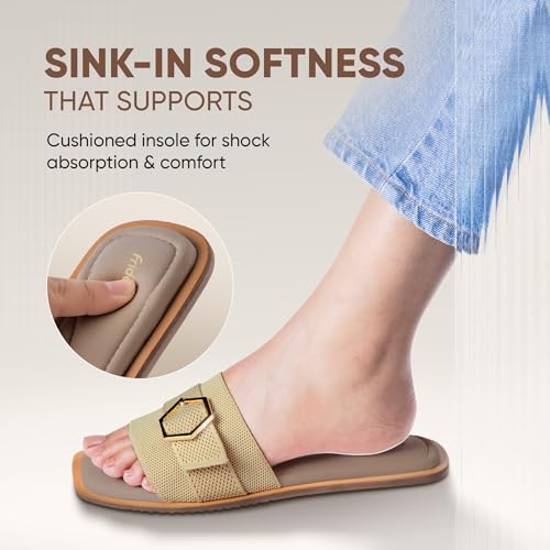Image of Frido Women's Comfort Flat Sandals | Ethnic Style Slip-On | Super Soft Cushioned Sole, Padded Knit Upper, Breathable & Anti-Skid Zero-Drop | Available in Comfort Flat & Ethnic Kolhapuri style