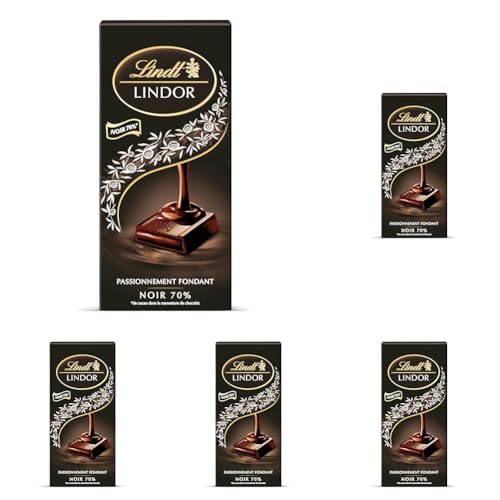Lindt - Tablette LINDOR - Chocolat Noir 70% Cacao - Cœur Fondant - 145g (Lot de 5)