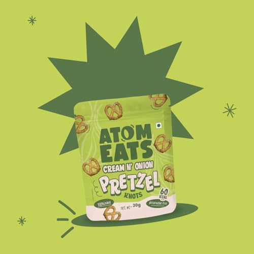Image of Atom Eats Sour Cream & Onion Pretzels 30g | Bold & Creamy Mini Pretzel Knots with Real Onion, Chives & Parsley | 100% Baked | Crunchy Savory Snack for Me-Time, Office, Travel & Parties | Preservative-Free
