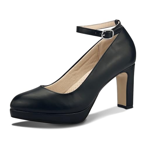 Close Toe Classic High Heels Platform High Heels Round Toe Comfortable Low Platform Mary Jane Dress Pumps Shoes Ankle Strap Shoes for Casual Work Wedding