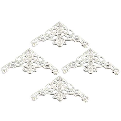 HJ Garden 30pcs Metal Filigree Triangle Connectors Vintage Style Embellishments Findings Corner Decorative Jewelry DIY Box Craft Decoration Silver