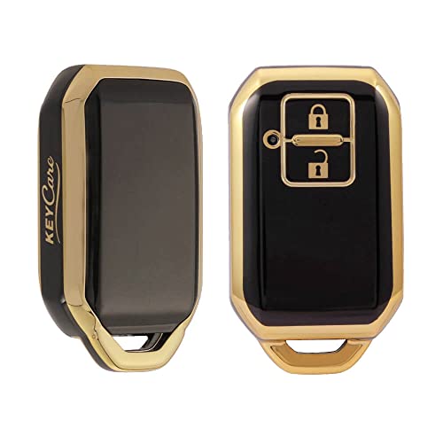 Image of Keycare TPU Key Cover Compatible for: Victoris, Glanza, Urban Cruiser Hyryder Smart Key (Gold Black)