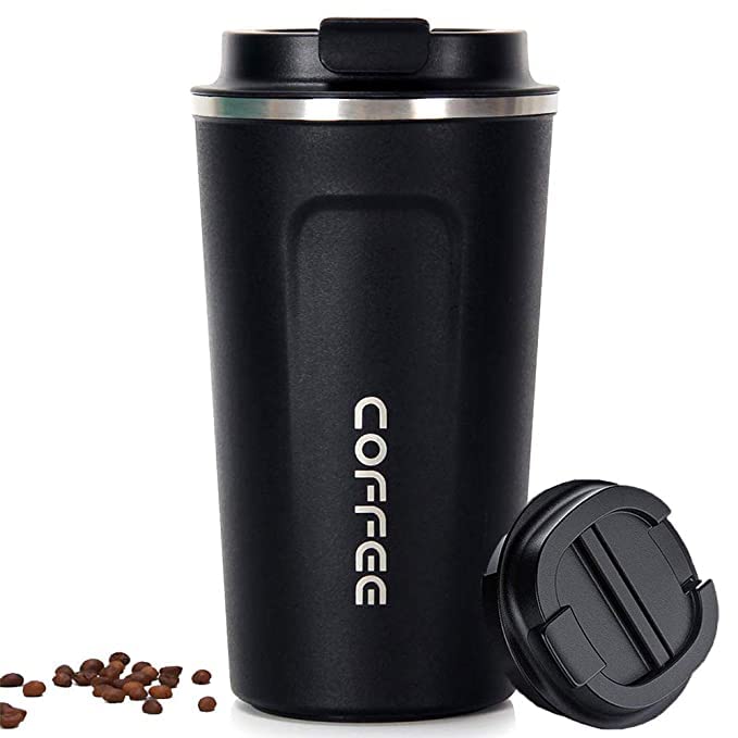 Image of Vacuum Insulated Stainless Steel Coffee Mug Tumbler - 510ml Travel Thermos Sipper Cup, Double Wall Hot & Cold Beverage Flask for Tea, Coffee, Office & Outdoor Use (Black)