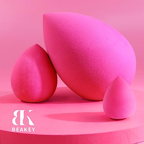 BEAKEY Trio Set: Large, Mini & Standard Makeup Sponges, Beauty Sponges Blender, Cruelty-free & Latex Free, Bouncy and Soft, for Powder, Cream and Liquid Blending, Rose Pink - Thumbnail 7