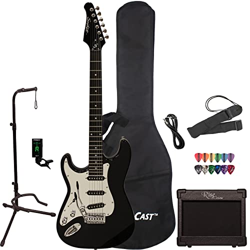 en dents de scie pour gaucher ST Guitare électrique style W/plaque 3 couches – inclus : Accessoires, AMP, Sac de transport et Leçon - Les Beatles, Paul McCartney, John Lennon, RIngo Starr, George Harrison en dents de scie pour gaucher ST Guitare électrique style W/plaque 3 couches – inclus : Accessoires, AMP, Sac de transport et Leçon