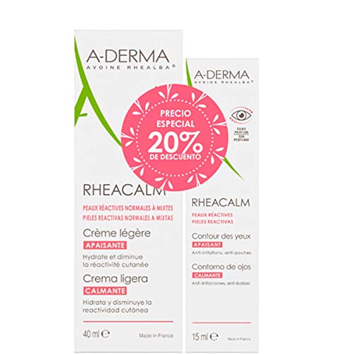 A-Derma PACK Rheacalm Emulsión Calmante Ligera Piel Reactiva Normal a Mixta, 40ml+Contorno de Ojos,15ml