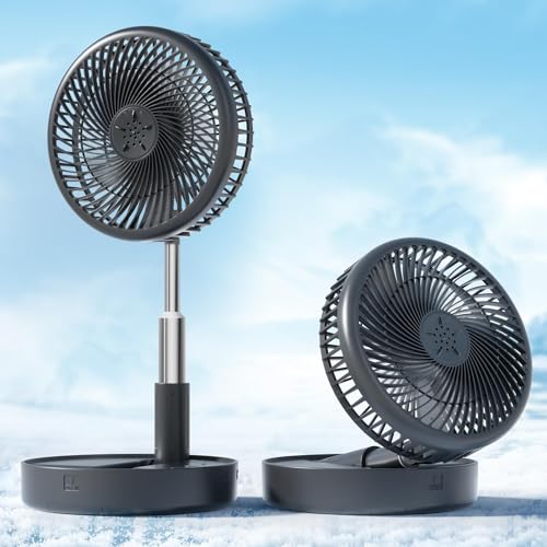 Primevolve Portable Fan,Battery Operated Rechargeable USB Fan with Remote, Foldable Floor Table Desk Pedestal Fan for Bedroom Camping Travel,Black 7.7'