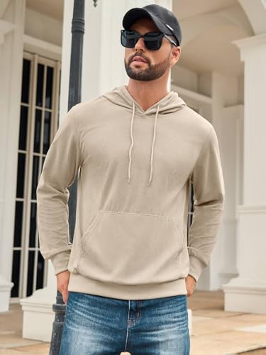Auxo Mens Hoodies Pullover Corduroy Drawstring Long Sleeve Casual Lightweight Hooded Sweatshirt with Kanga Pocket4