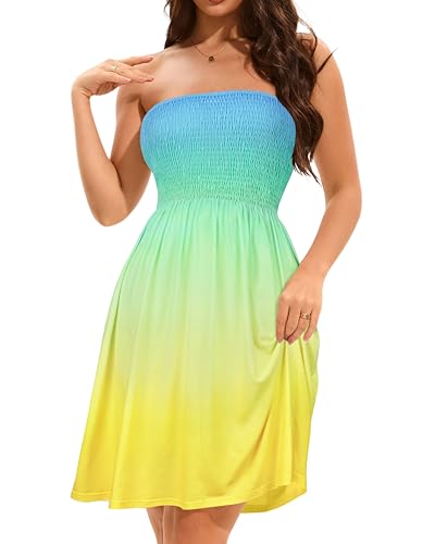Image of elescat Summer Dresses for Women 2026 Strapless Casual Beach Cover Ups Tube Top Sundress