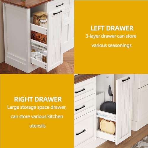 DWVO Farmhouse Buffet Cabinet with Storage, 47" Sideboard with Drawers, Large Kitchen Storage Cabinet Coffee Bar Cabinets for Living Room, Antique White