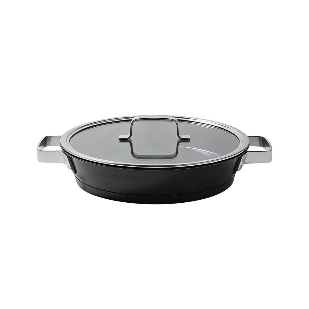 Johann Lafer Edelstahl Servierpfanne 28 cm mit Glasdeckel – Antihaftpfanne, PFAS-frei, kratzfest, energiesparender Kapselboden, gleichmäßige Wärmeverteilung, Induktion geeignet, backofenfest