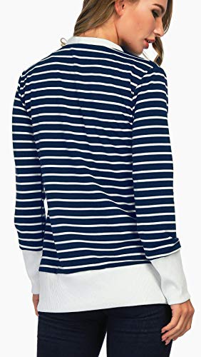 RichCoco Women's Striped Snap Button Down Open Front Long Sleeve Contrast Color Casual Cardigans Sweaters (White, XXL)