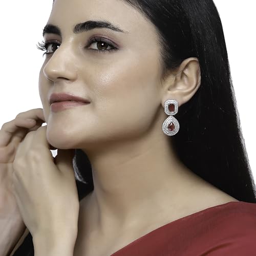 Rhodium-Plated American Diamond Drop Earrings