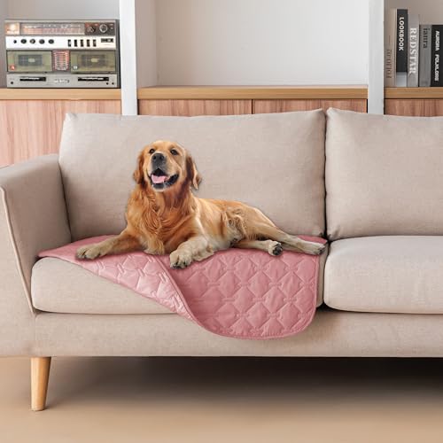 Image of gogobunny 3X Stronger Waterproof Pet Blanket, Scratch Proof Furniture Protector for Dogs Cats, Reversible Cover 30x30 Inch, Dark Pink /Light Pink