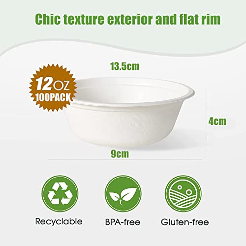 LATERN 100Pcs Disposable Bagasse Bowls, 360ml White Rigid - Image 4