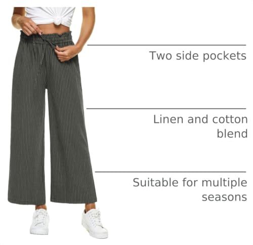 Image of LNX Womens Linen Capri Pants Wide Leg High Waisted Drawstring Casual Cropped Pants with Pockets