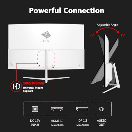 Image of Z-Edge 27 inch Curved Gaming Monitor, FHD 1080P 240Hz 280Hz Curved 1500R Computer Monitor, Fast MPRT 1ms, FreeSync, Low Blue Light, 350nits, 16.7M Colors, 4000:1 Contrast, UG27P 1X DP and 1X HDMI