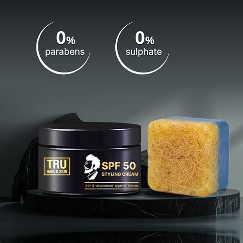 Image of Tru hair & skin Rebelx soap with natural Loofah - 100gm + SPF 50 Styling Cream - 50gm