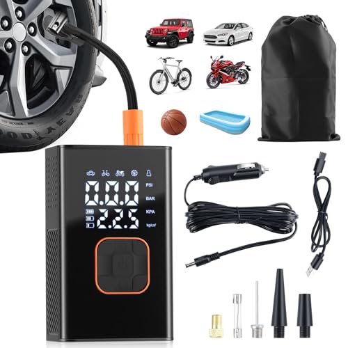 Aischens Tragbarer Reifenfüller & Luftkompressor für Auto und Fahrrad – Elektrische Luftpumpe mit digitalem Reifendruck-Manometer, wiederaufladbar (Portable Air Pump)