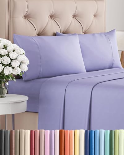 Image of Twin 4 Piece Bed Sheet Set - Comfy, Breathable & Cooling Sheets - Lavender | Ultra Soft Hotel Luxury Bedding Set with 8-16 Inch Deep Pockets, 1 Flat & 1 Fitted Sheet & 2 Pillowcases, Wrinkle & Fade Free