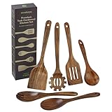 EcoSlurps Premium Teak Wood Kitchen Utensil Set - 6 Wooden Cooking Utensils - Spoons and Spatula for Everyday Plastic Free Cooking - Luxury Kitchen Gift (6 kitchin utenils Set)