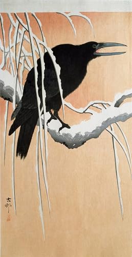 Corbeau dans une branche de fleurs de cerisier Ohara Koson poster art mural 60x90cm