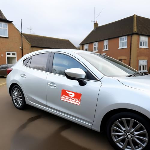 Image of Delivery Driver Magnets for Car - Frequent Stops Removable Magnet Set - Reflective Delivery Magnetic Car Door and Bumper Sign - Weather-Resistant 11.8 x 8 inch (Red-White 1 pack)